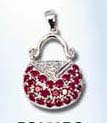 Cz pendant jewelry online wholesale shop offering purse design fashion necklace pendant with multi red cz stone embedded. It is perfect for both formal dress match up and casual wear decor!
