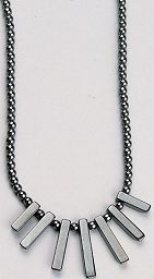 Wholesale necklace healing jewelry online catalog offering hematite beaded necklace with hematite long strip pendant. High quality hematite is long been treated as a magical healing stone due to its magnetic effect. This hematite jewelry is perfect for both fashion and body healing. 