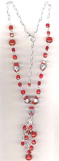 Online collection trendy jewelry wholesalers supply red faux stone beaded fashion necklace with beaded pendant dangle. Elegant, cool, a breath taking beauty!