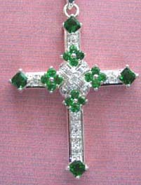 Celtic cross pendant, and the most colorful. Sparkling Austrian crystals in royal pure clear and green highlight this large silver-plated pendant. Worn for inspiration and intuition!