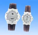 2004 trend fashion and accessory direct import wholesale fashion brown leather band watch set with white omega face design. 