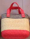 Direct import fashion handbag beach bag online suppliers wholesale color section pattern design fashion handbag with line decor. 