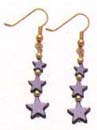 Wearable art jewelry online catalog distributing hematite star earring with gold plated fish hook to fit. Lovely triple star design is great for celestial design lovers.